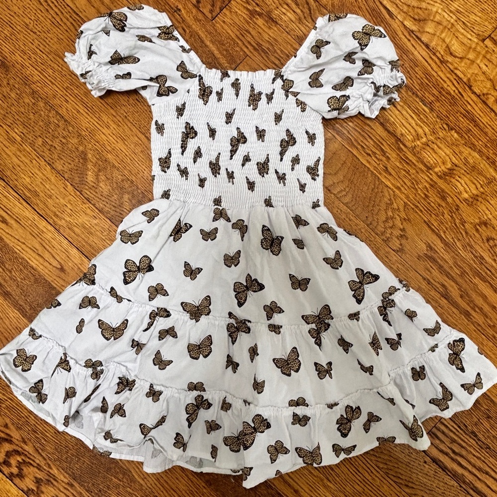 PEIXOTO Girls White Butterfly Print Puff Sleeve Dress - Small